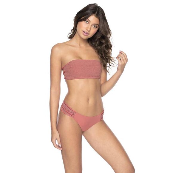 NWT Pilyq rose bandeau bikini top & bottom set, M - Picture 2 of 8